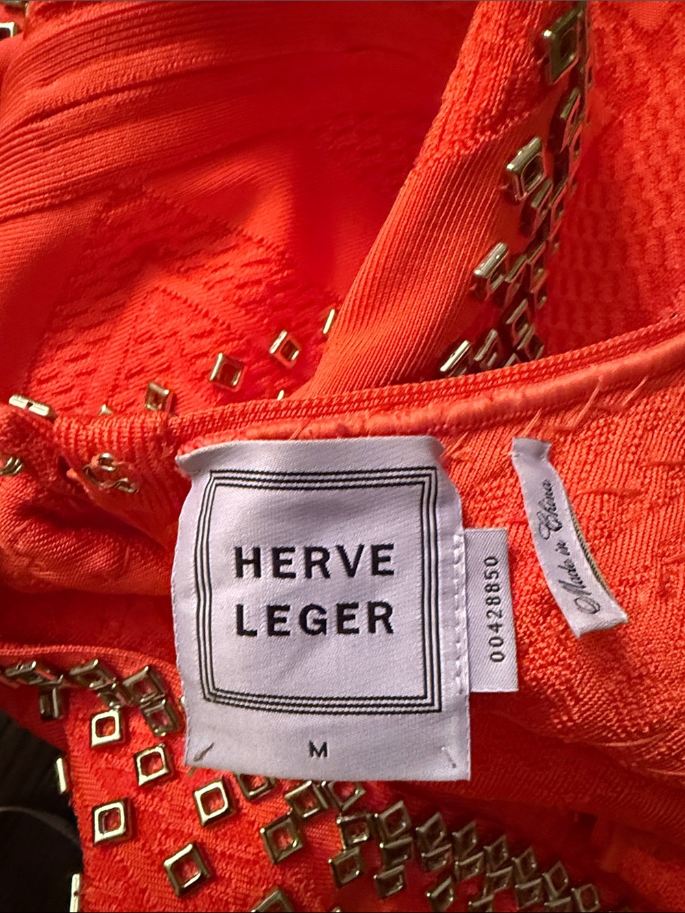 Herve Leger Red Embellished Midi Bodycon Dress - Picture 7 of 7